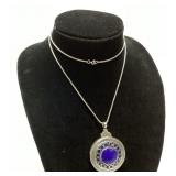 VTG. SILVER & LAPIS LAZULI STONE PENDANT & 30"