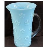 BLUE GLASS FLOWER DESIGN PITCHER