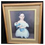 PRIMITIVE CHILD w DOLL FOLK ART PRINT