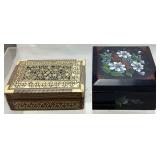 (2) VTG. TRINKET BOXES, MOTHER OF PEARL INLAY &