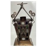 ANTIQUE MOROCCAN COPPER & STAINED GLASS OIL LAMP