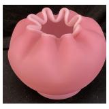 FENTON PINK SATIN ART GLASS ROSE BOWL, 4