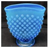 FENTON BLUE HOBNAIL OPALESCENT MINI FAN VASE,