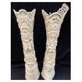 (2) CARVED BONE TRIBAL TOTEM POLES