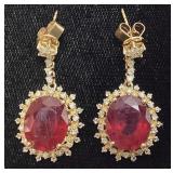 14KT YELLOW GOLD GLASS FILLED RUBY & DIAMOND