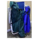 LOUNGER, 3 FOLDING CHAIRS & DOLLY