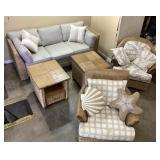 5 PIECE WICKER BAMBOO REED FURNITURE SET, SOFA, 2