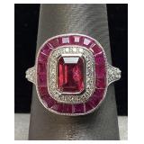 PLATINUM RUBY & DIAMOND RING, SIZE 7, 3.01cts