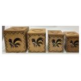 VTG. DOVETAILED WOOD ROOSTER CANISTER SET OF 4