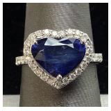PLATINUM SAPPHIRE & DIAMOND RING, SIZE 7.25,