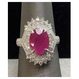 PLATINUM RUBY & DIAMOND RING, SIZE 7, RARE