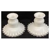 PAIR OF FENTON MILK GLASS SILVER CREST CANDLE