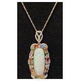 14KT YELLOW GOLD OPAL, SAPPHIRE, & DIAMOND PENDANT