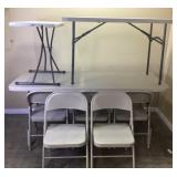 (3) PORTABLE TABLES, (5) METAL CHAIRS