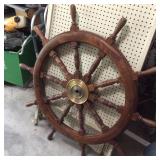 45' WOODEN SHIPS WHEEL w BRASS CENTER PIECE