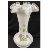 FENTON VIOLETS IN THE SNOW VASE, 8in H