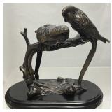 BRONZE PAIR OF BIRDS SCULPTURE, 9.5in H