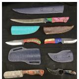 (5) ASSORTED DAMASCUS STEEL FIXED BLADE FULL T
