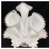 1958 FENTON MILK GLASS SILVER CREST 3 HORN