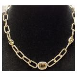 14KT YELLOW GOLD CHRYSOBERYL & DIAMOND NECKLACE,