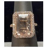 14KT ROSE GOLD MORGANITE & DIAMOND RING, SIZE