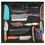 (6) ASSORTED CUSTOM DAMASCUS STEEL KNIVES WITH