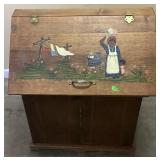 VTG. WOOD POTATO STORAGE BIN, HAND PAINTED BY
