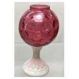 FETON CRANBERRY COIN DOT BALL VASE w MILK GLASS