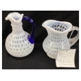 (2) FENTON FRENCH OPAL COIN DOT CRUET & PITCHER,