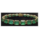 14KT YELLOW GOLD EMERALD BRACELET, 7in L,