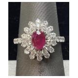 PLATINUM RUBY & DIAMOND RING, SIZE 7, G.I.A.