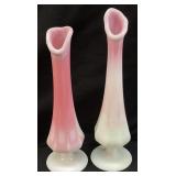 (2) 1978 FENTON ROSALENE PINK BUD VASES, 7.5in &