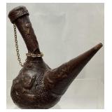 ITALIAN EMBOSSED LEATHER WINE FLASK, 11in H