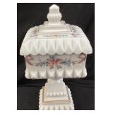 WESTMORELAND MILK GLASS WEDDING COVERED COMPOTE,