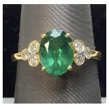 14KT TWO TONE GOLD EMERALD & DIAMOND RING, SIZE