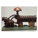 VTG. CAST IRON SCHULTZ BEER & ALE DOORSTOP, 8in L