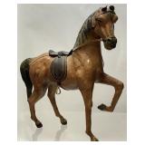 VTG. LEATHER HORSE & SADDLE FIGURINE, 13in H