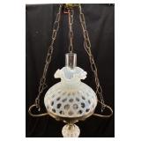 VTG. FENTON GLASS OPALESCENT COIN DOT HANGING LAMP