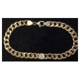 14KT YELLOW GOLD LINK DIAMOND BRACELET, 7.5in L,