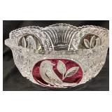 GERMAN CRYSTAL HOFBAUER RUBY BYRDES BOWL, 7.5in W