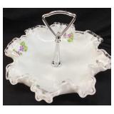 FENTON MILK GLASS SILVER CREST SERVER, SIGNED A.