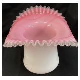 FENTON MILK GLASS PEACH CREST TOP HAT, 6.5in H