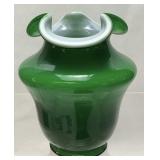 1951 FENTON GREEN IVY CASED VASE, 6.5in H