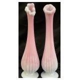 (2) 1983 FENTON BLUE BURMESE BUD VASES, 7.25in H