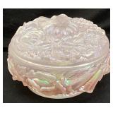 FENTON PINK OPALESCENT CARNIVAL GLASS POWDER JAR