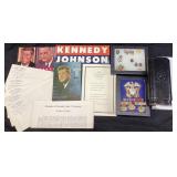 ASSORTED MILITARY RIBBONS, PINS, BADGES, KENNEDY &