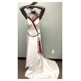 CORSET STYLE RED & WHITE WEDDING DRESS SIZE 8-10