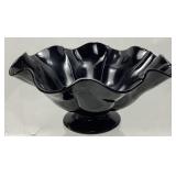 BLACK SCALLOPED EDGE GLASS PEDESTAL BOWL