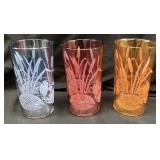 (3) VTG. IRIDESCENT CATTAIL MOTIF GLASS TUMBLES,