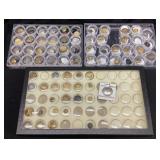 ASSORTED BUTTONS IN 3 DISPLAY CASES, MILITARY,